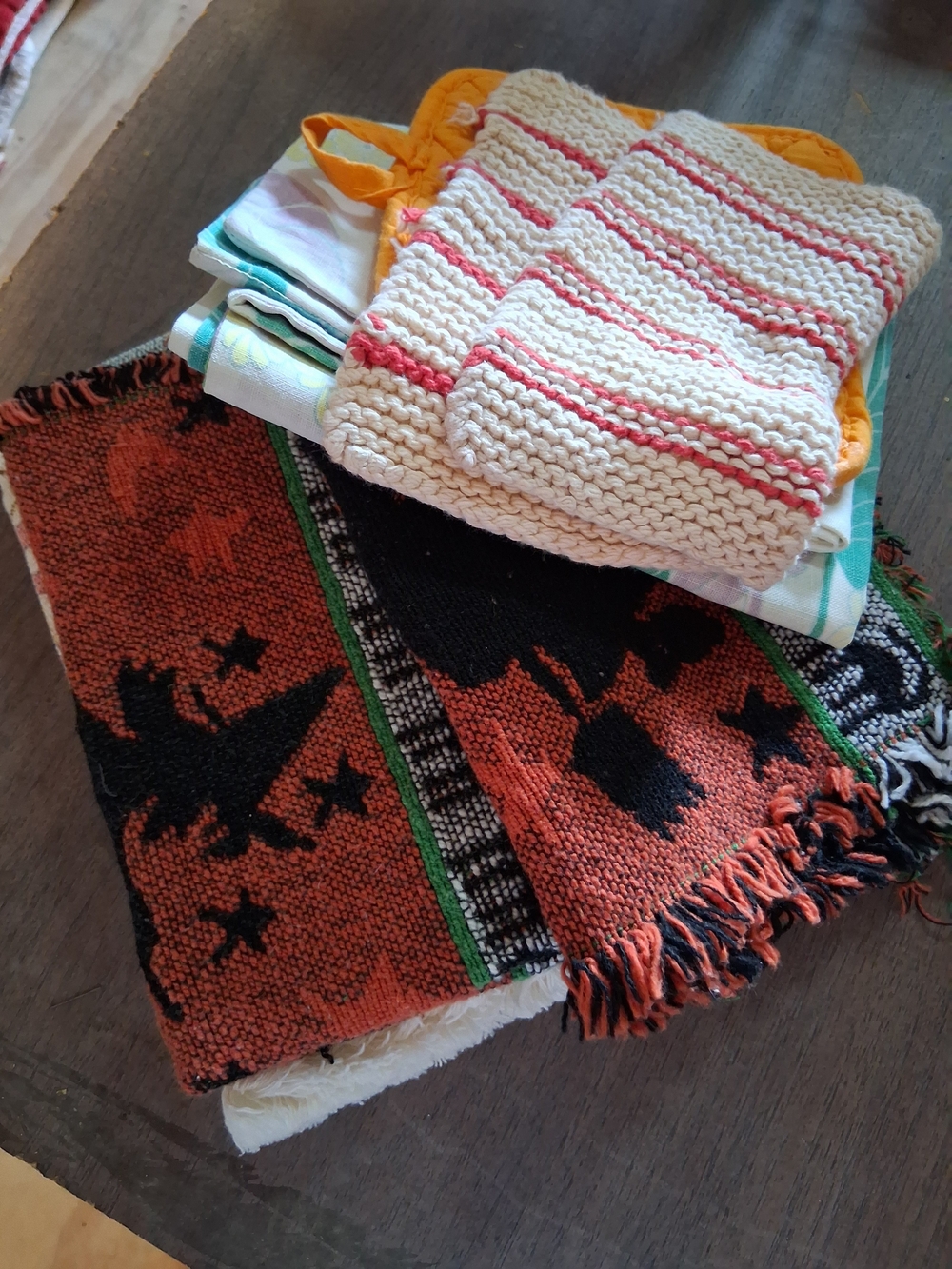 Kids Multicolor Knit & Woven Washcloth Set - Cream, Orange, Black